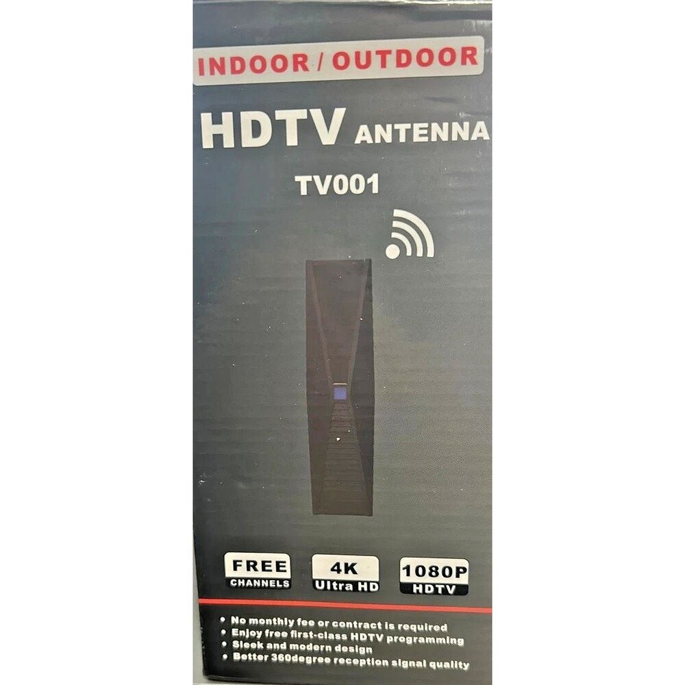 TV001 HDTV Antenna 4K Ultra HD Multi-Directional VHF/UHF Indoor Outdoor Black